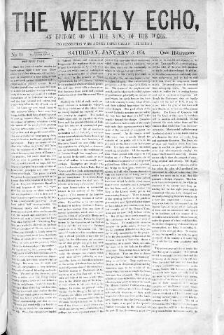 cover page of Weekly Echo published on January 3, 1874