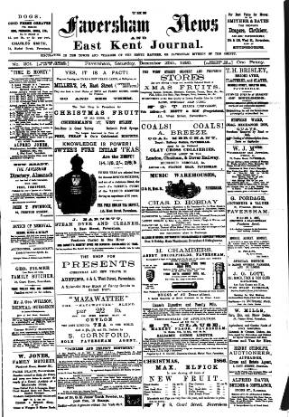 cover page of Faversham News published on December 25, 1886