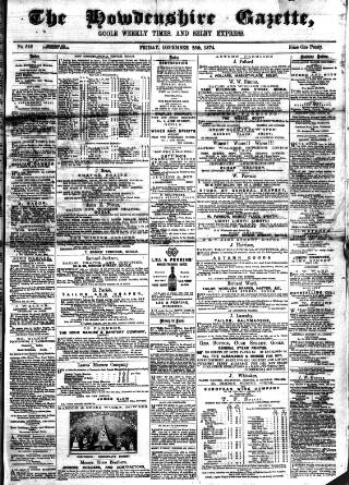 cover page of Howdenshire Gazette published on December 25, 1874