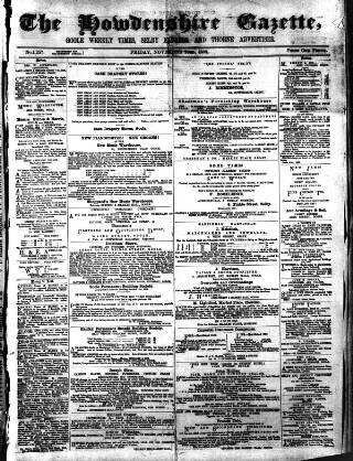 cover page of Howdenshire Gazette published on November 23, 1888