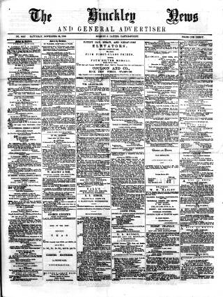 cover page of Hinckley News published on November 23, 1878