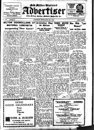 cover page of New Milton Advertiser published on November 14, 1931