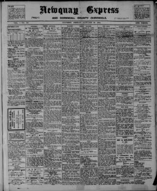 cover page of Newquay Express and Cornwall County Chronicle published on January 26, 1912