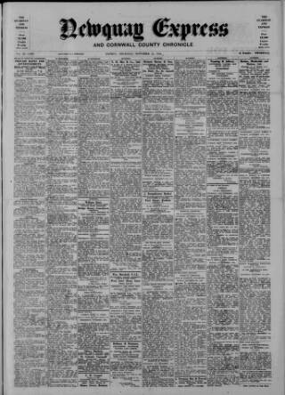 cover page of Newquay Express and Cornwall County Chronicle published on November 23, 1944