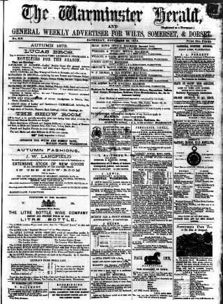 cover page of Warminster Herald published on November 23, 1872