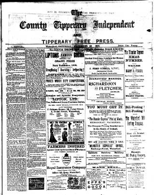 cover page of County Tipperary Independent and Tipperary Free Press published on November 23, 1901