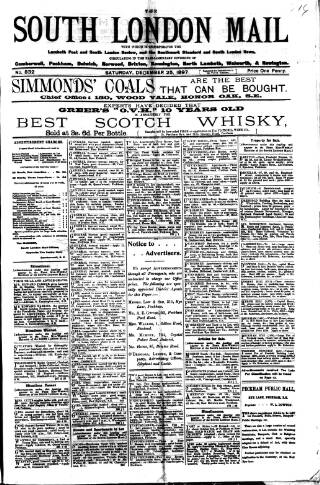 cover page of South London Mail published on December 25, 1897