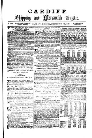 cover page of Cardiff Shipping and Mercantile Gazette published on December 25, 1876