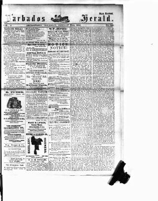 cover page of Barbados Herald published on January 26, 1882