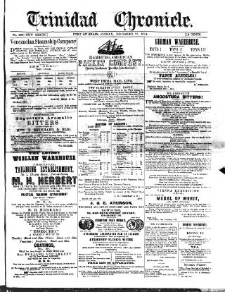 cover page of Trinidad Chronicle published on December 25, 1874