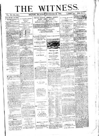 cover page of Witness (Belfast) published on December 25, 1884