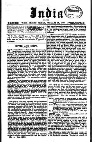 cover page of India published on January 26, 1900