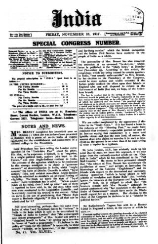 cover page of India published on November 23, 1917