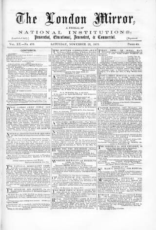 cover page of London Mirror published on November 23, 1872