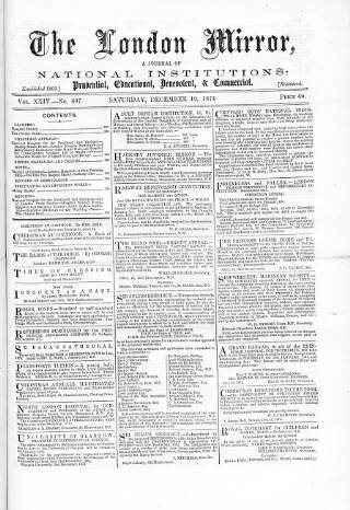 cover page of London Mirror published on December 19, 1874