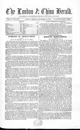 cover page of London & China Herald published on November 20, 1868