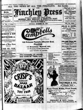 cover page of Finchley Press published on November 23, 1907