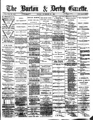 cover page of Burton & Derby Gazette published on November 23, 1883