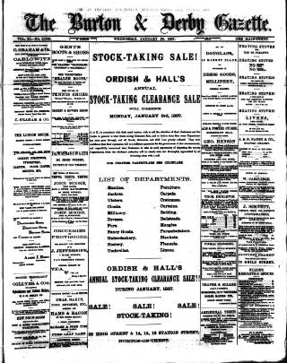 cover page of Burton & Derby Gazette published on January 26, 1887