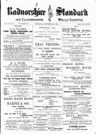 cover page of Radnorshire Standard published on November 23, 1898