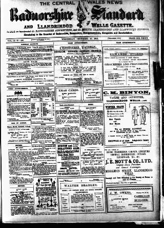 cover page of Radnorshire Standard published on December 25, 1907