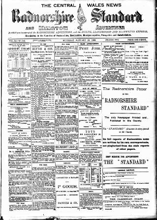 cover page of Radnorshire Standard published on January 23, 1909