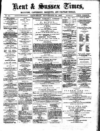 cover page of Kent Times published on November 23, 1878