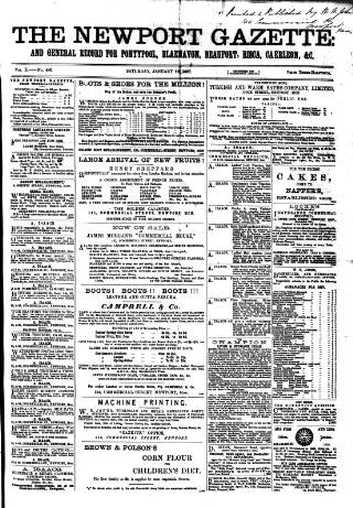 cover page of Newport Gazette published on January 26, 1867