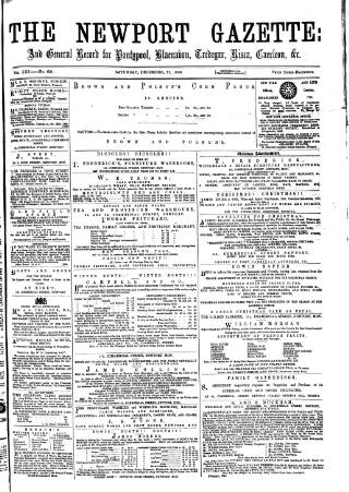 cover page of Newport Gazette published on December 25, 1869