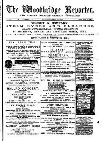 cover page of Woodbridge Reporter published on November 23, 1871