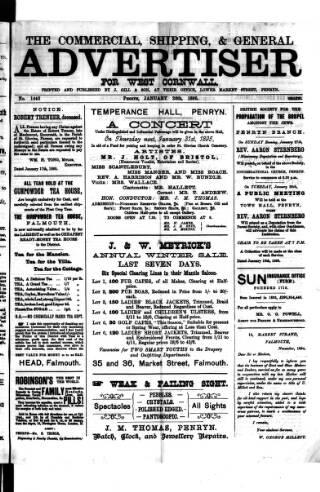 cover page of Commercial, Shipping & General Advertiser for West Cornwall published on January 26, 1895