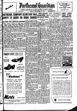 cover page of Porthcawl Guardian published on November 23, 1951