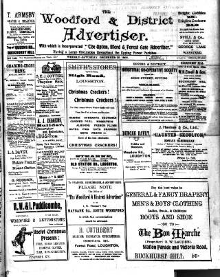 cover page of Woodford and District Advertiser published on December 25, 1909