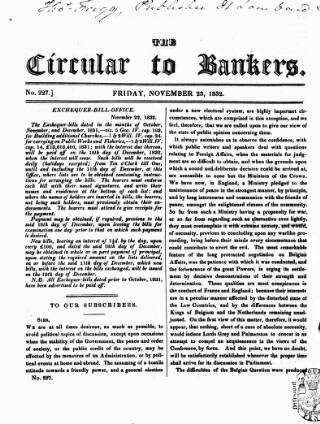 cover page of Bankers' Circular published on November 23, 1832