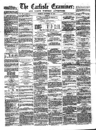 cover page of Carlisle Examiner and North Western Advertiser published on November 23, 1858