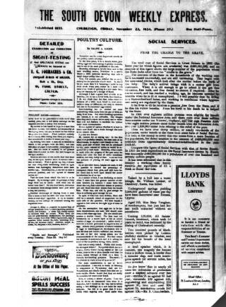 cover page of South Devon Weekly Express published on November 23, 1934