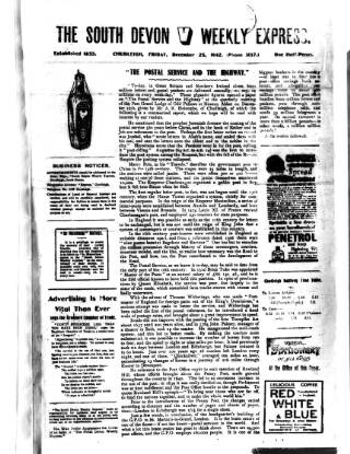 cover page of South Devon Weekly Express published on December 25, 1942