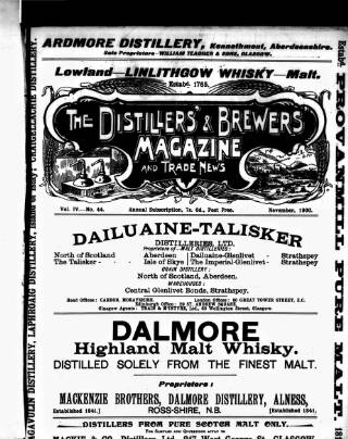 cover page of Distillers', Brewers', and Spirit Merchants' Magazine published on November 1, 1900