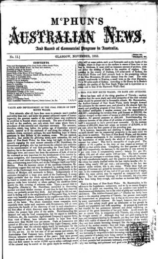 cover page of McPhun's Australian News published on November 1, 1853