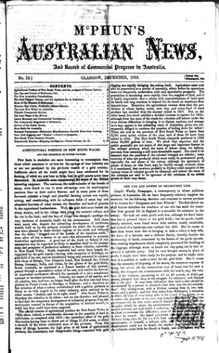 cover page of McPhun's Australian News published on December 1, 1853