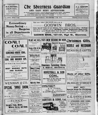 cover page of Sheerness Guardian and East Kent Advertiser published on December 25, 1920