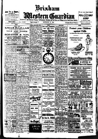 cover page of Brixham Western Guardian published on November 23, 1922