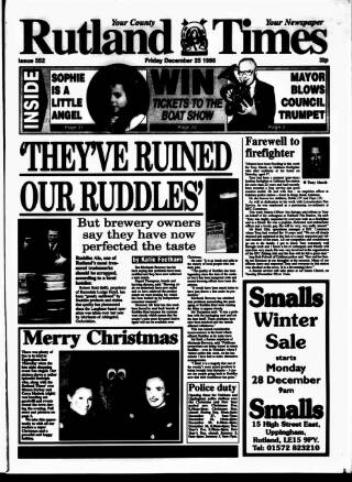 cover page of Rutland Times published on December 25, 1998