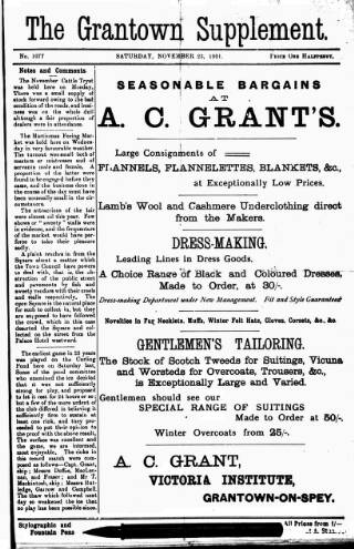 cover page of Grantown Supplement published on November 23, 1901