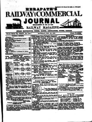 cover page of Herapath's Railway Journal published on November 23, 1872