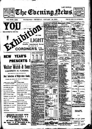 cover page of Evening News (Waterford) published on January 26, 1905