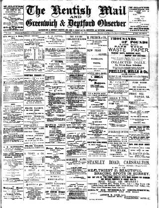 cover page of Greenwich and Deptford Observer published on December 25, 1908