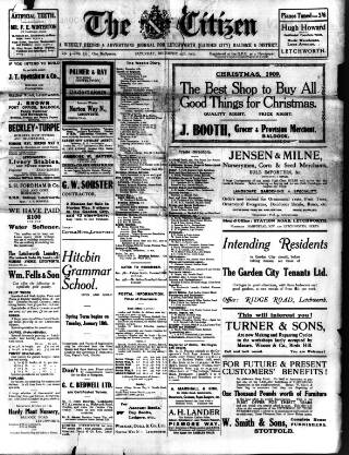 cover page of Citizen (Letchworth) published on December 25, 1909