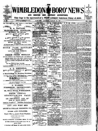 cover page of Wimbledon News published on January 26, 1907