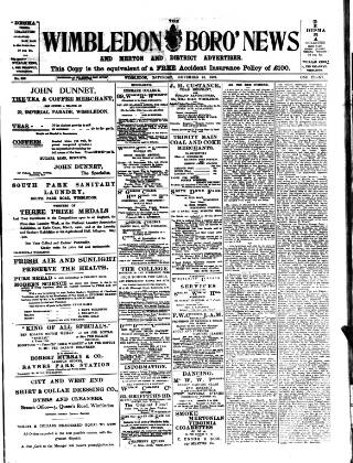 cover page of Wimbledon News published on November 23, 1907